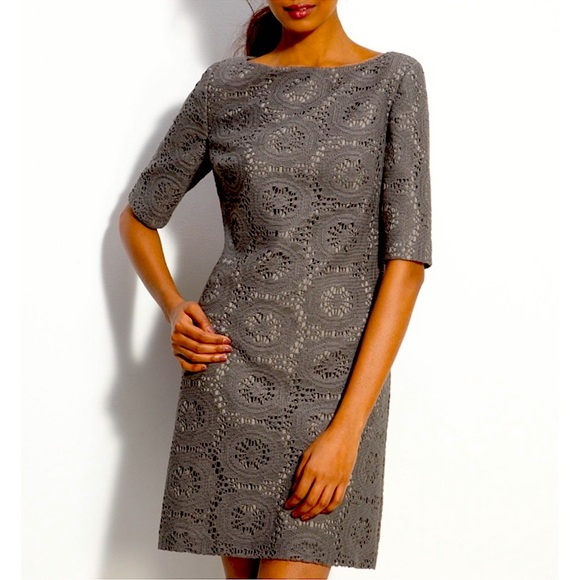 Adrianna Papell Gray Crochet Lace Shift Dress - Picture 1 of 11